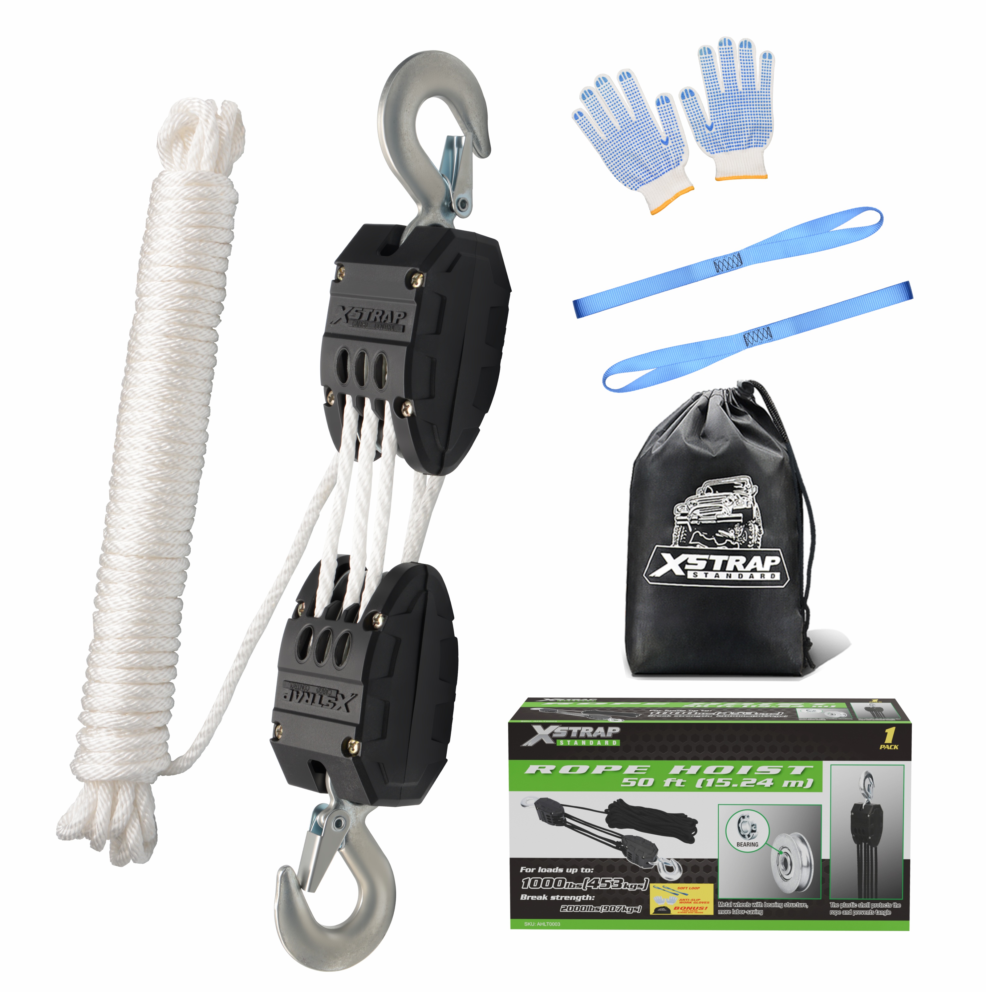 XSTRAP AHLT0003 Biely lanový kladkostrojový kladkostroj s kapacitou 1000 LB