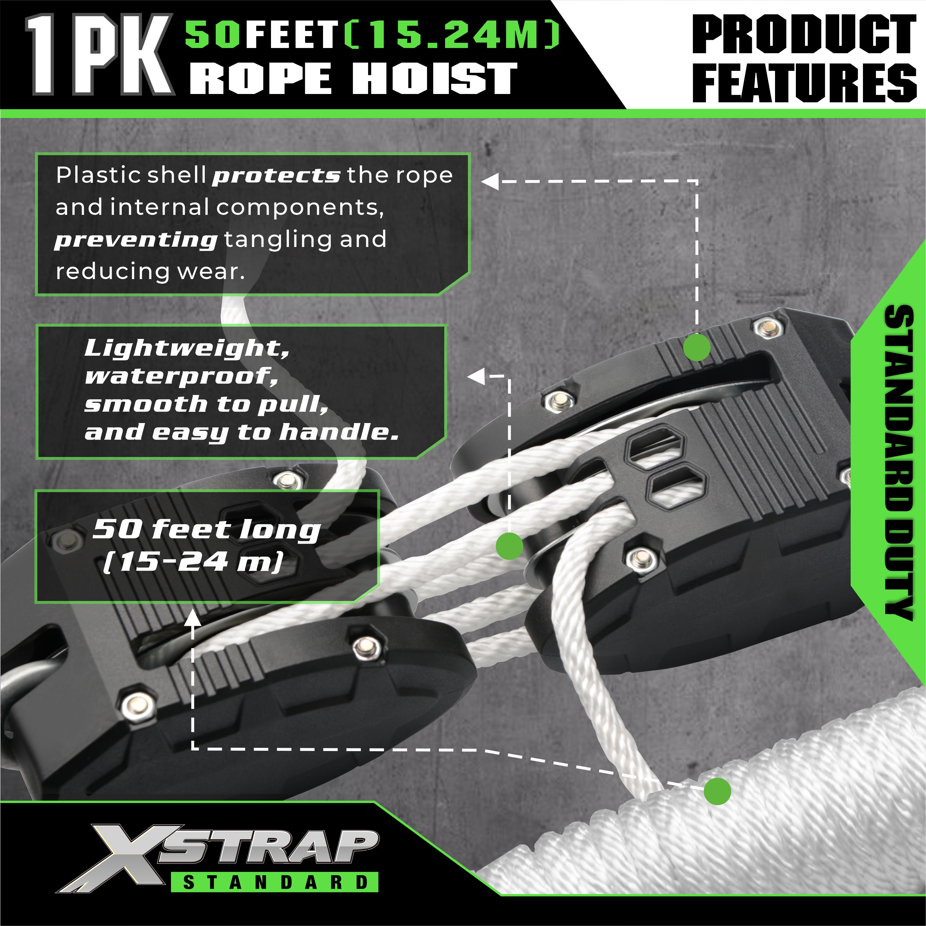 XSTRAP AHLT0003 Biely lanový kladkostrojový kladkostroj s kapacitou 1000 LB