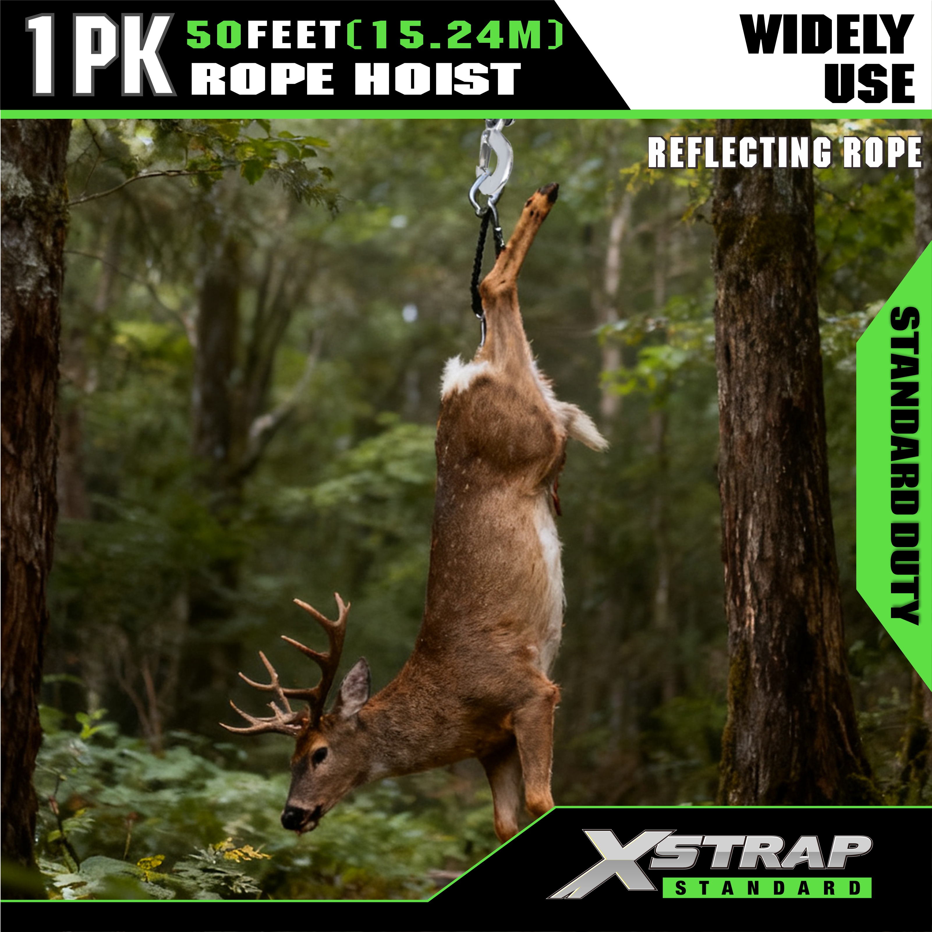 XSTRAP AHLT0003-reflexný čierny lanový kladkostroj 1000LB