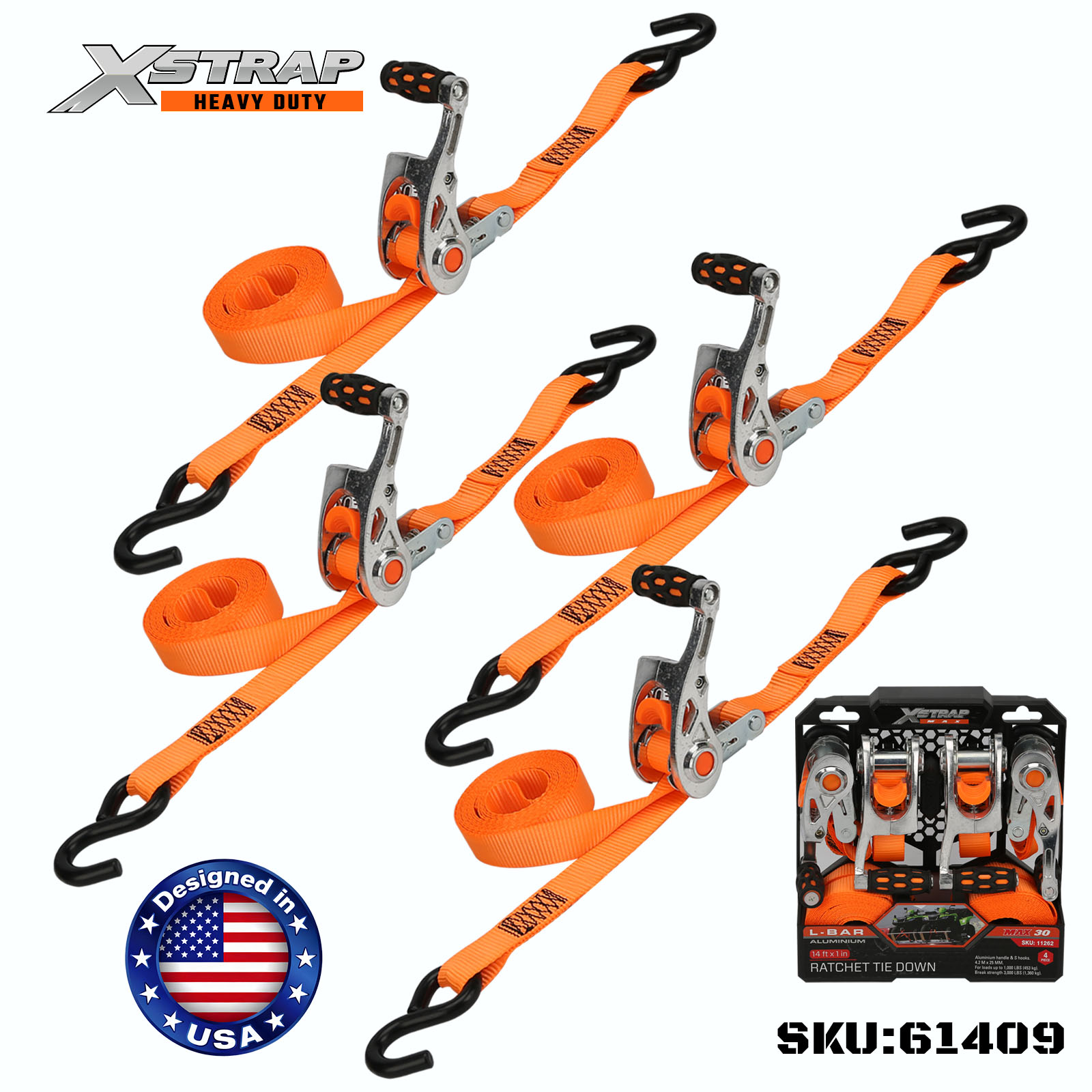 Xstrap 61409 1” x 14” 4PK L Bar Tie Down 1000 lb SWL