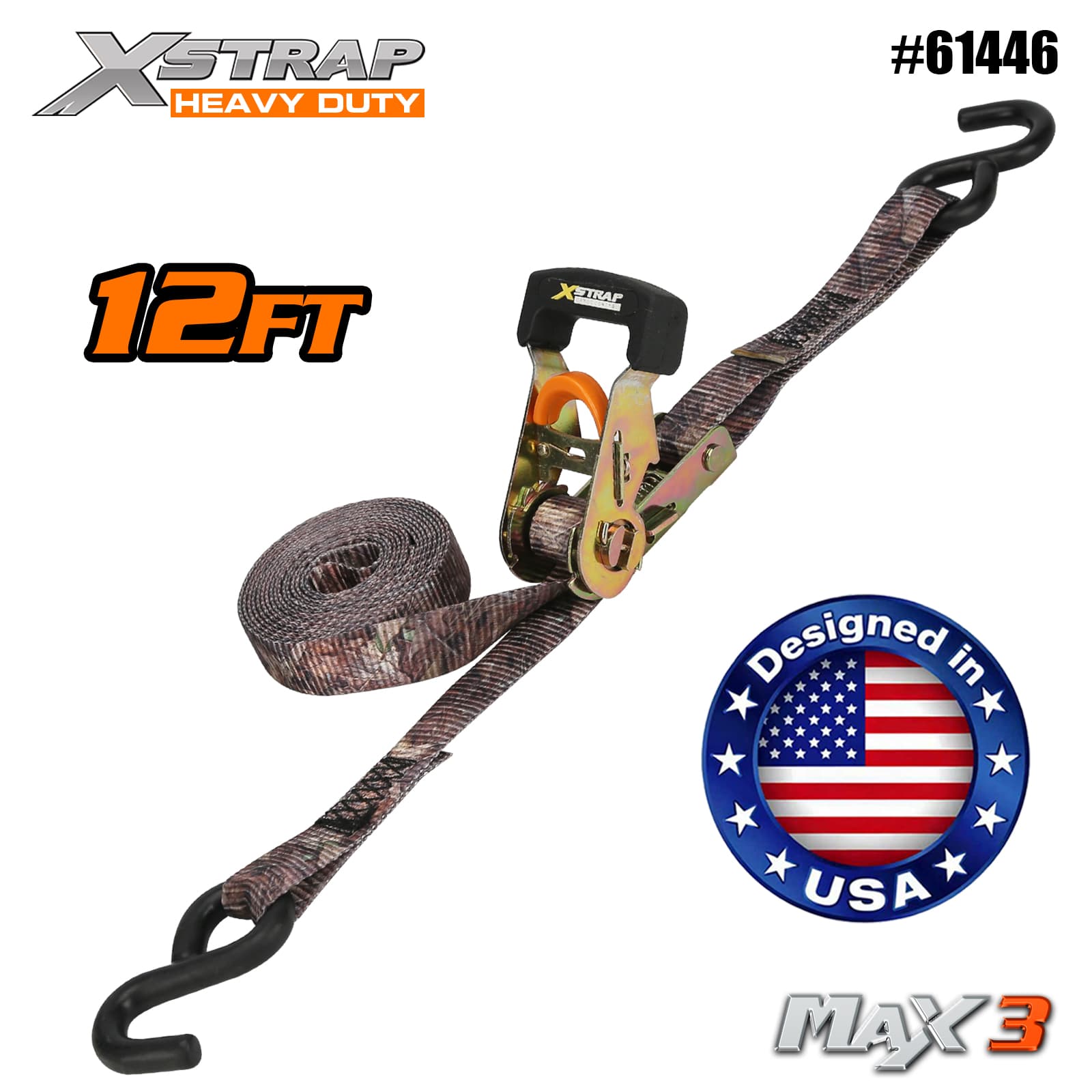 Xstrap 61446 1-1/16 ” x 12’ 4PK Camo Ratchet Tie Down 1000 lb SWL