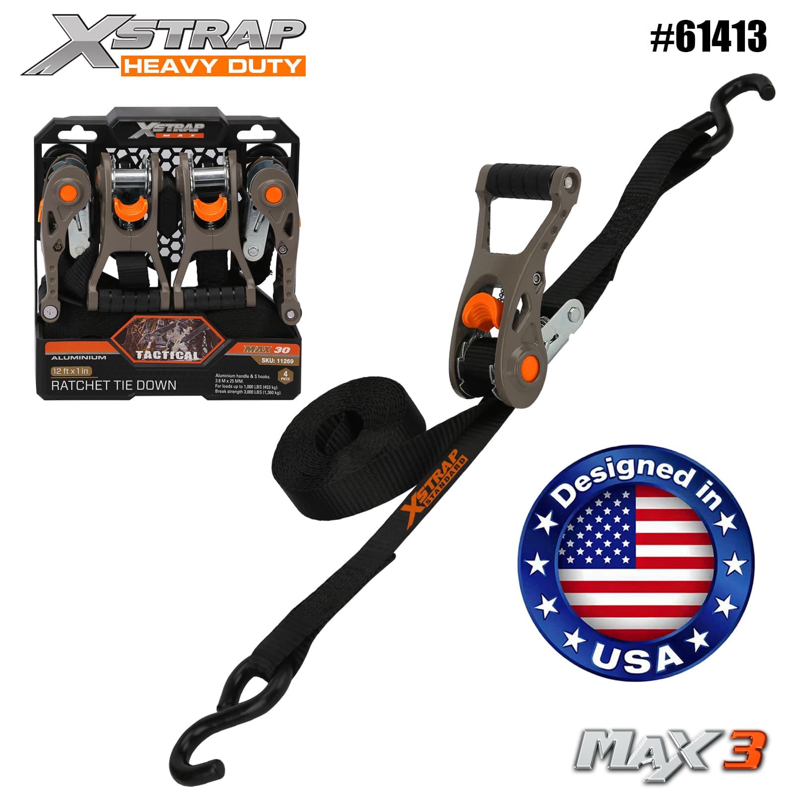 Xstrap 61413 1” x 14” 4PK taktická račňa upínacia s mäkkou slučkou 1000 lb SWL