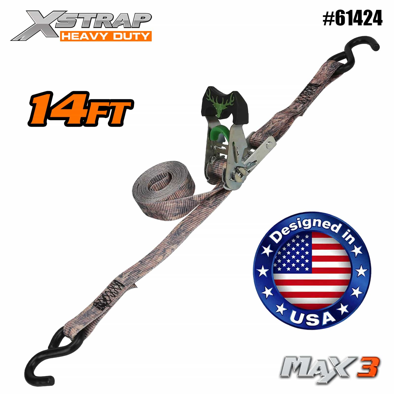 Xstrap 61424 1-1/16 ” x 14’ 2PK Camo Ratchet Tie Down 1000 lb SWL