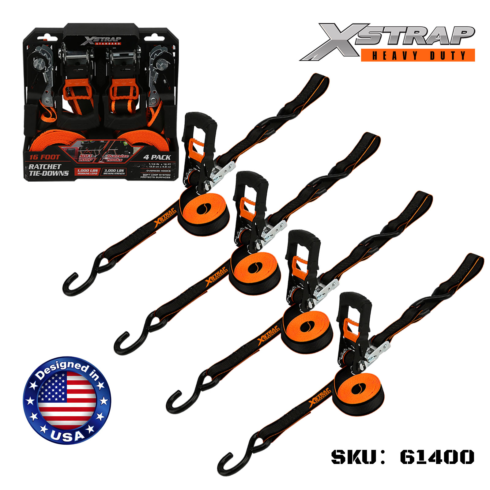 Xstrap 61400 1-1/4” x 16’ 4PK račňa na uchytenie s nadrozmernými háčikmi 1000 lb SWL