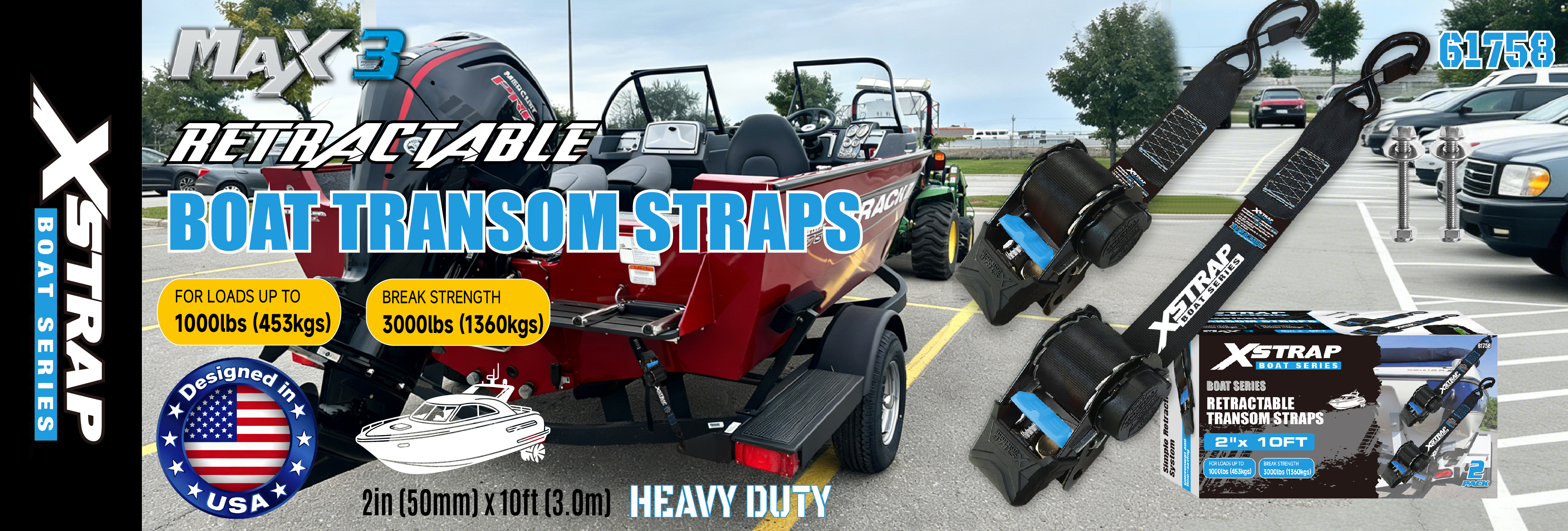 Xstrap 61758 zaťahovacie popruhy s bezpečnostnými háčikmi 1 000 LB SWL