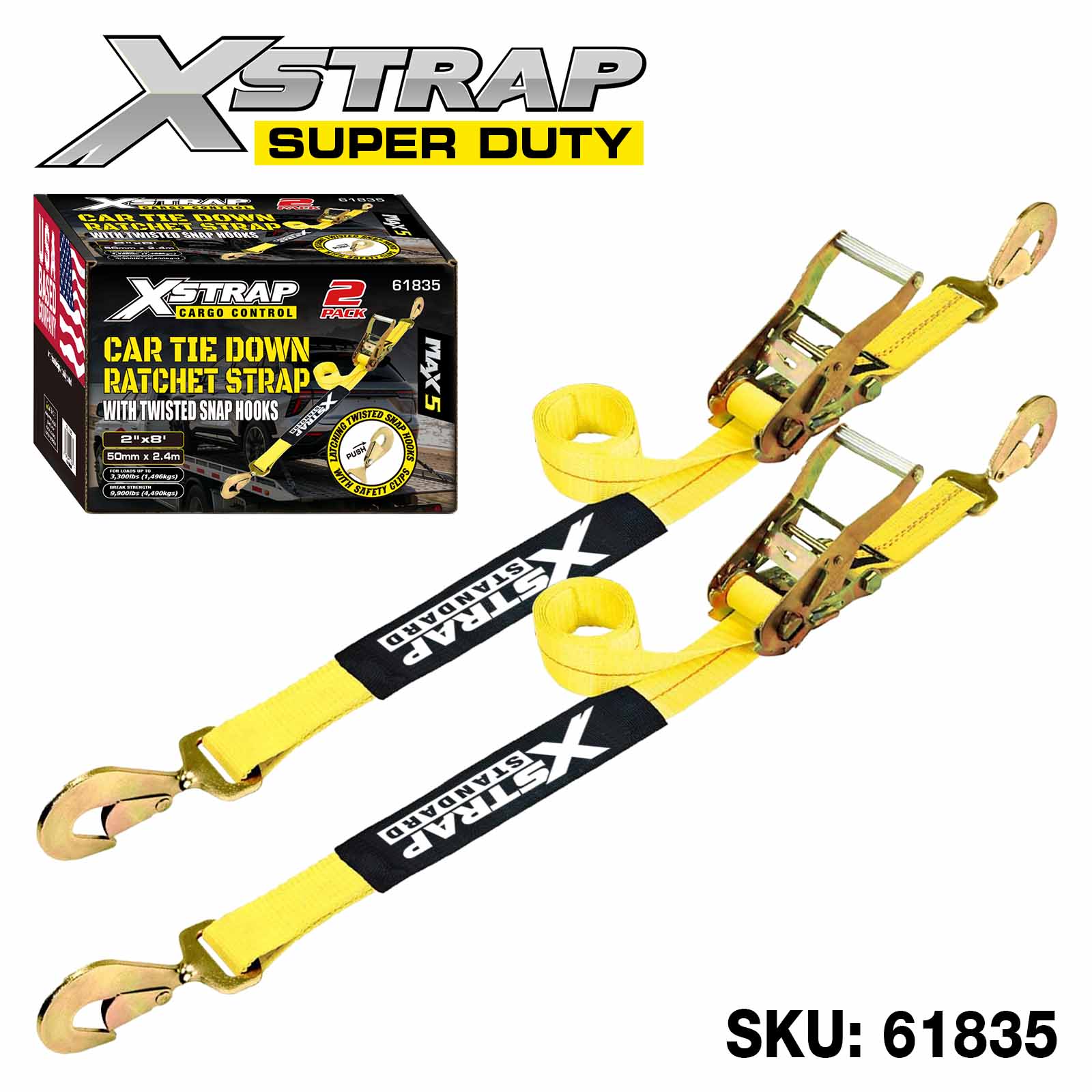 Xstrap 61835 2” x 8” 2PK upínacie popruhy do auta 3 300 lb SWL