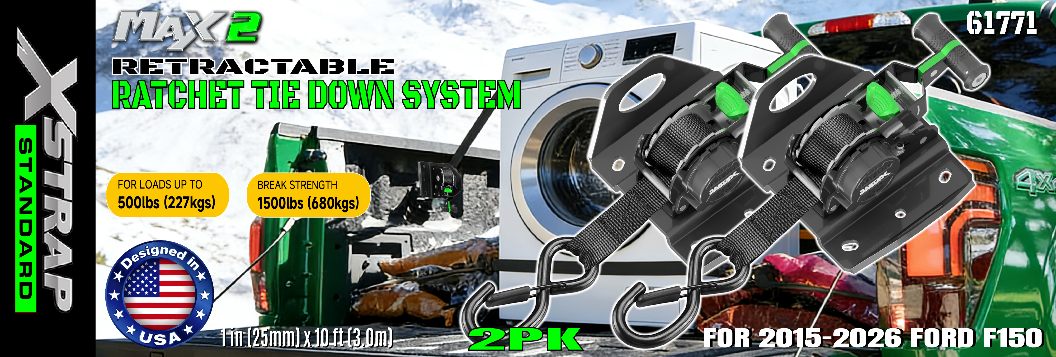Xstrap 61771 zaťahovacie račňové popruhy Vhodné pre F150 autopríslušenstvo 500LB SWL