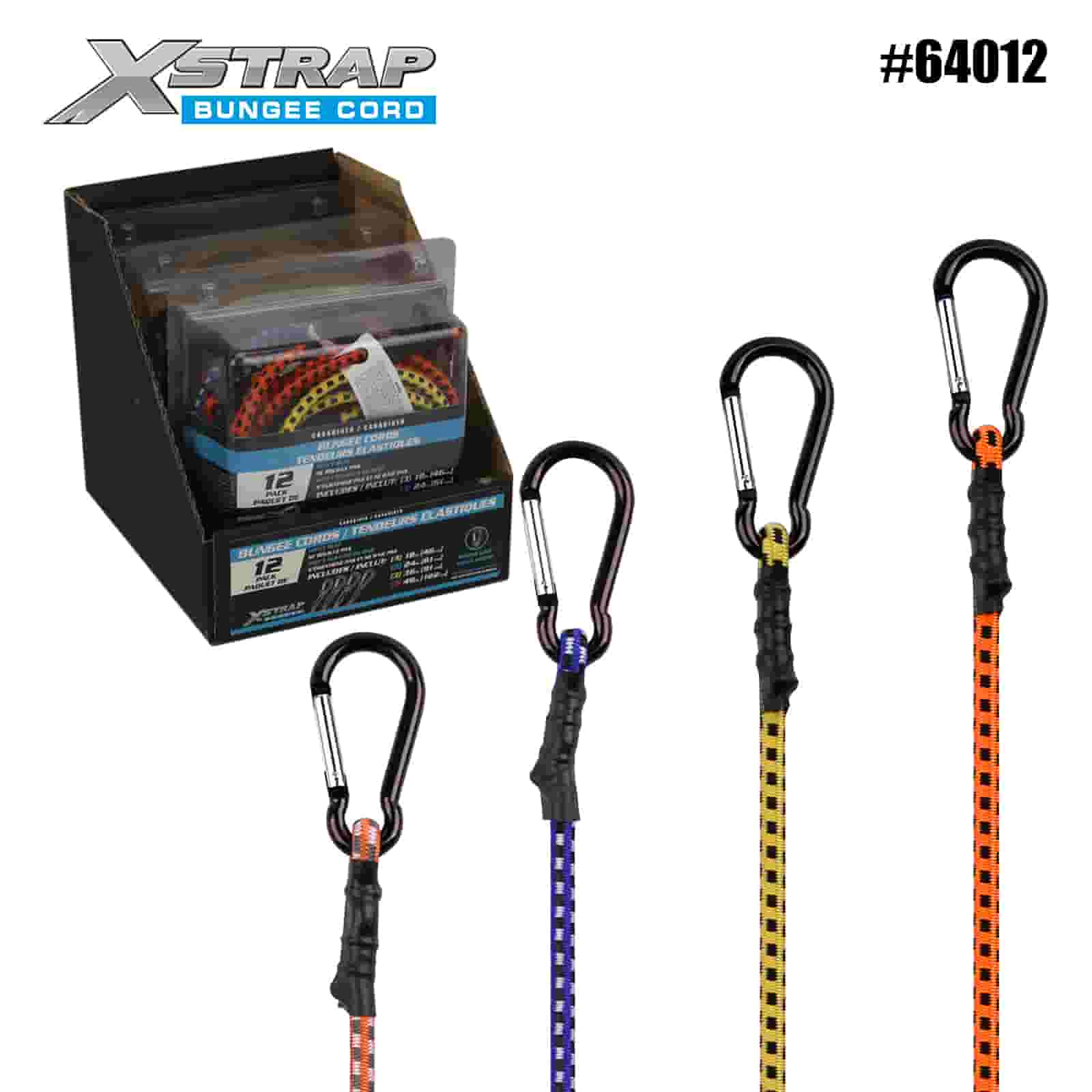 Xstrap 64012 12PK zámky s pružinovou bránou Bezpečné bungee šnúry 8 mm x 18”/24” /36”/ 48” 88-110 lbs SWL